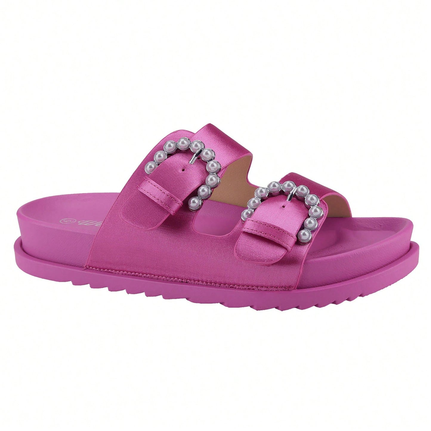 Women's Pearl Buckle Slides Women's Slides-Sandals Double Buckle Slip On-Summer-Slippers Adjustable Sandals Waterproof Swim Pool Bath Shower Shoes For Women Comfortable Non Slip