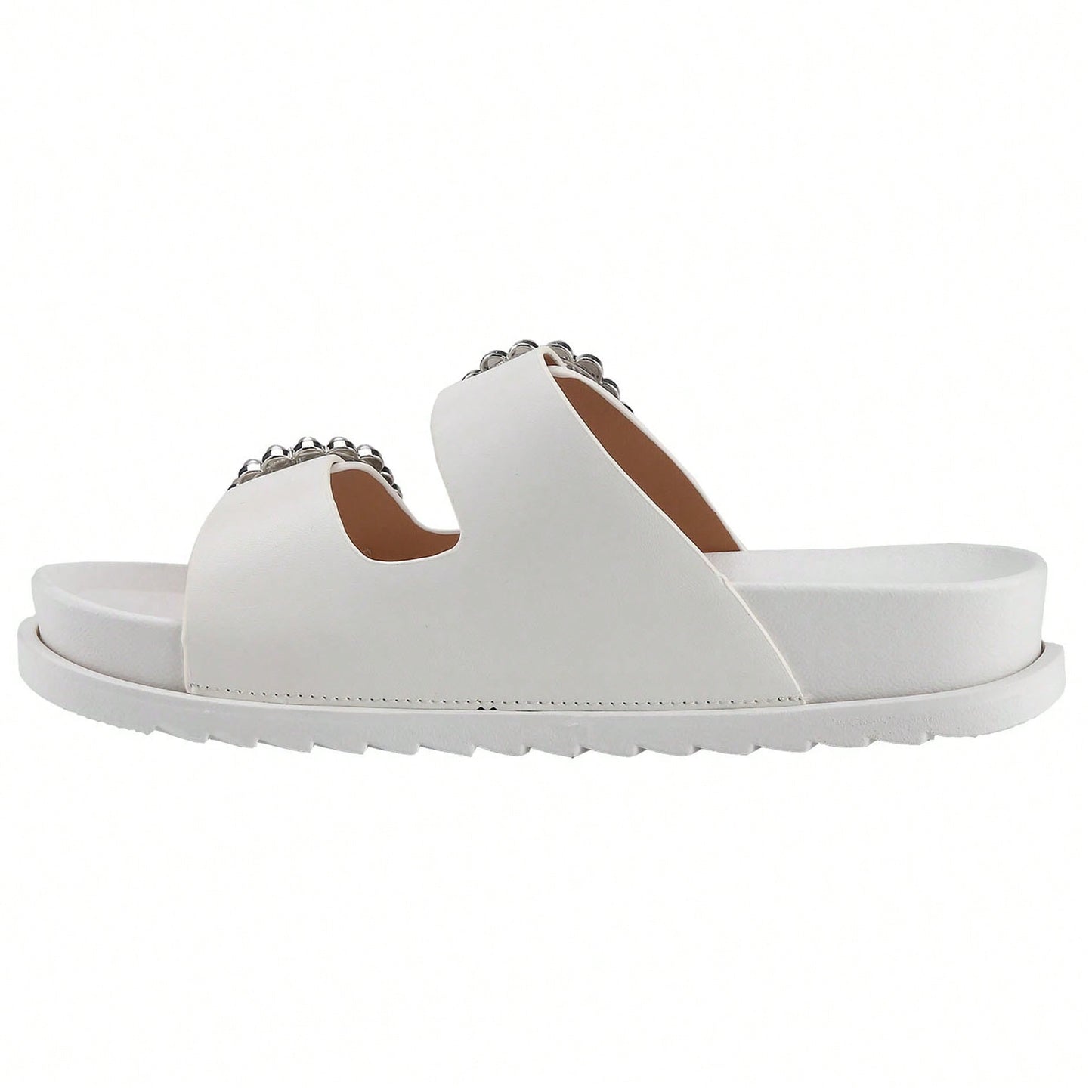 Women's Pearl Buckle Slides Women's Slides-Sandals Double Buckle Slip On-Summer-Slippers Adjustable Sandals Waterproof Swim Pool Bath Shower Shoes For Women Comfortable Non Slip