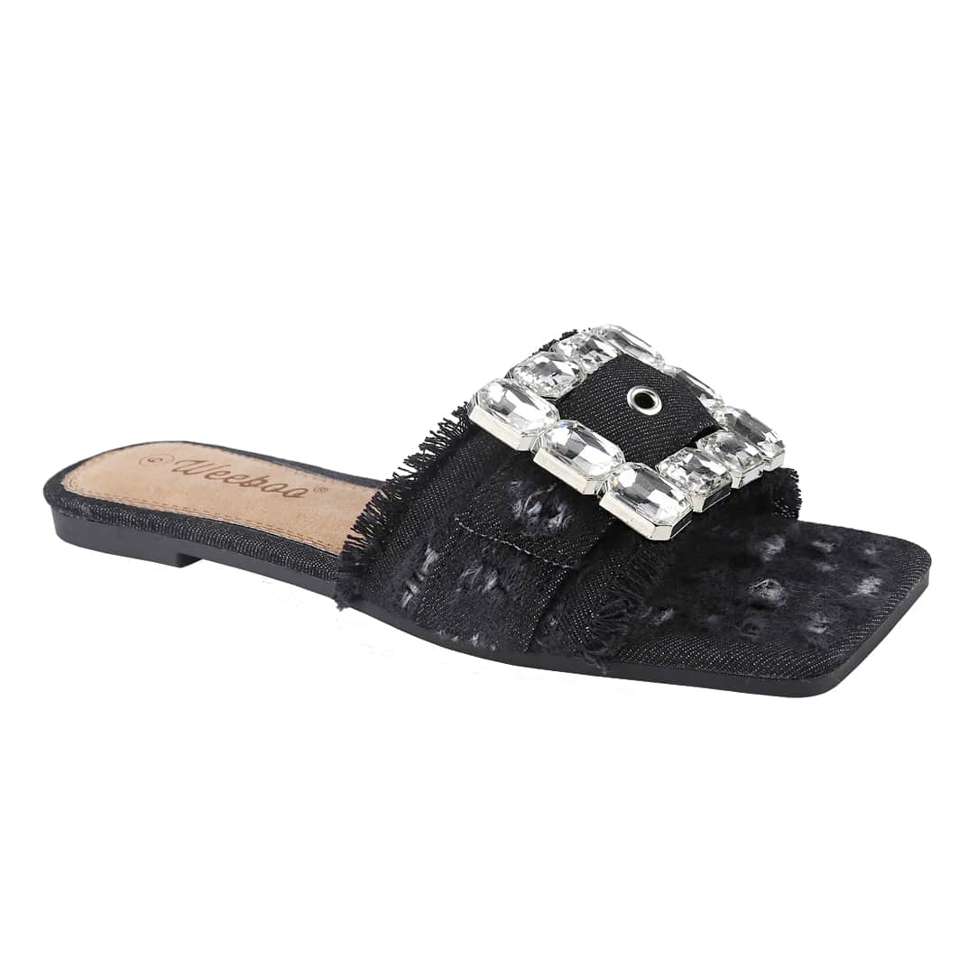 Women's Square Open Toe Summer Casual Flat Slide Sandals