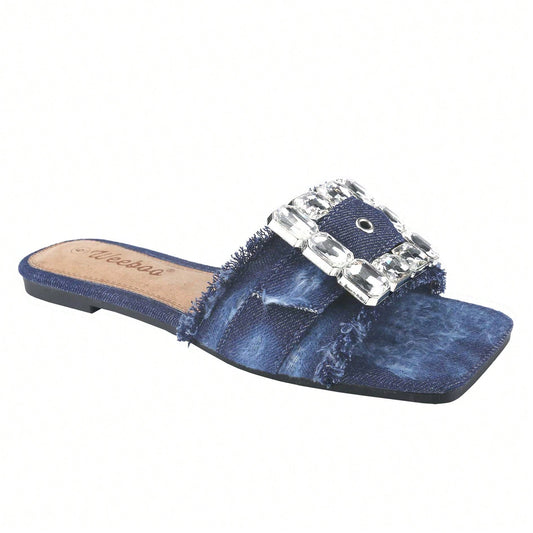Women's Square Open Toe Summer Casual Flat Slide Sandals