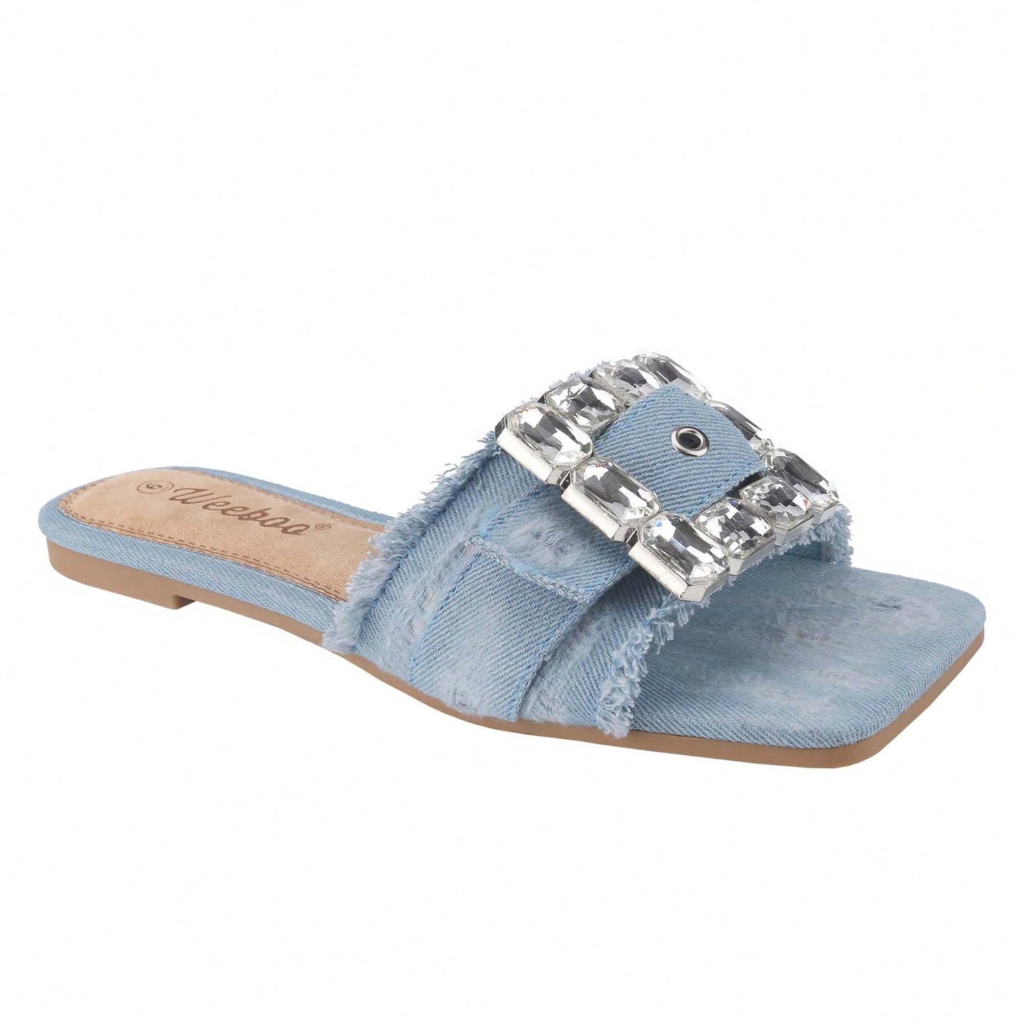 Women's Square Open Toe Summer Casual Flat Slide Sandals