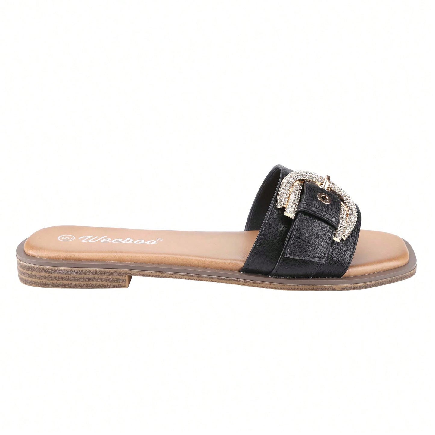 Women's Flat Sandals Fashion Square Open Toe Metal Chain Summer Dressy Sandals Slip On Casual Slides