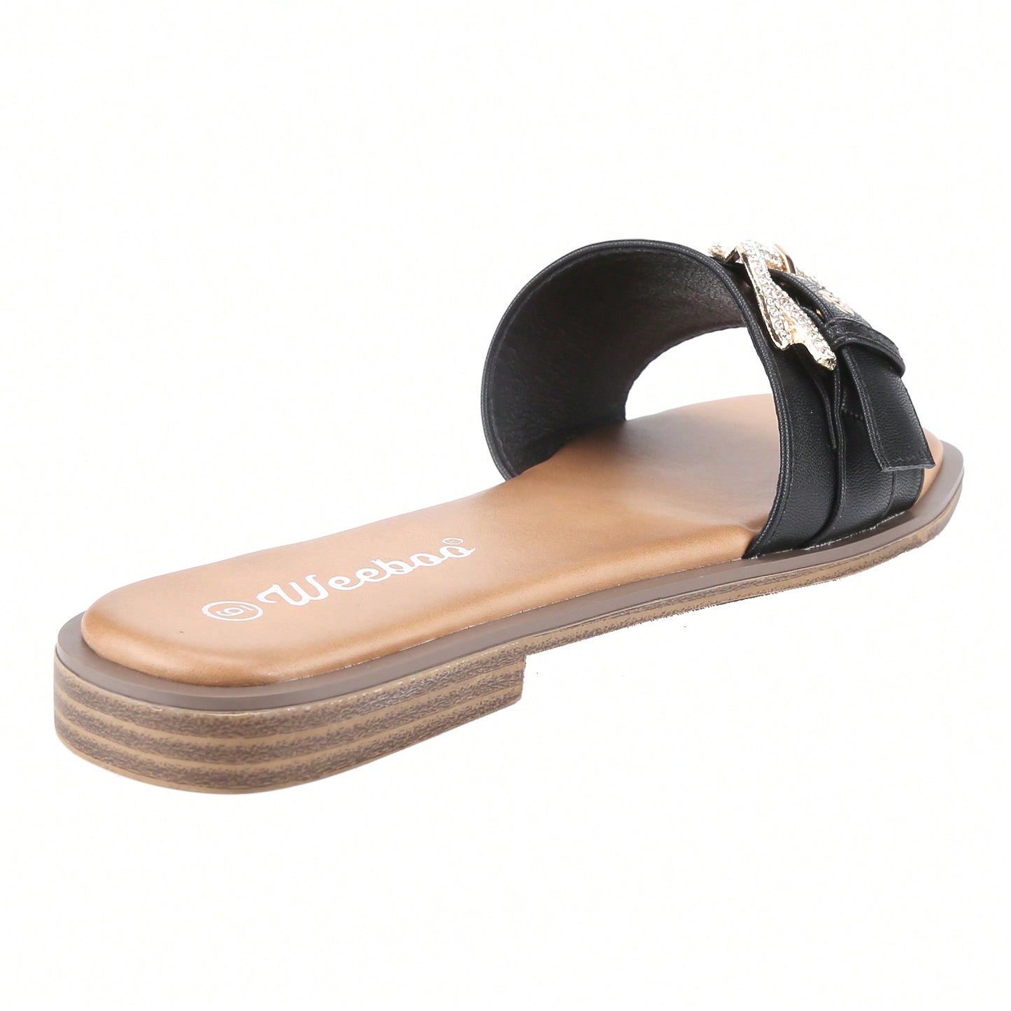 Women's Flat Sandals Fashion Square Open Toe Metal Chain Summer Dressy Sandals Slip On Casual Slides