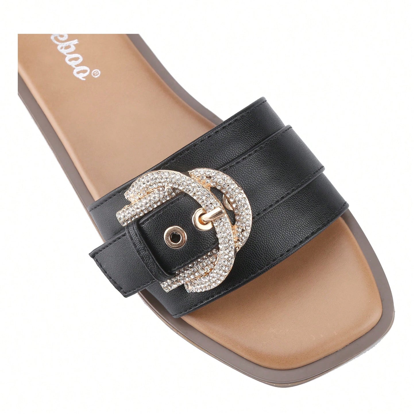 Women's Flat Sandals Fashion Square Open Toe Metal Chain Summer Dressy Sandals Slip On Casual Slides