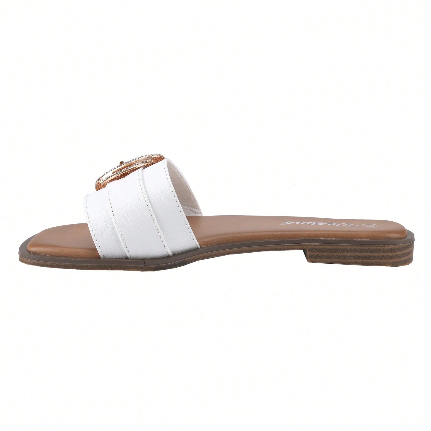 Women's Flat Sandals Fashion Square Open Toe Metal Chain Summer Dressy Sandals Slip On Casual Slides