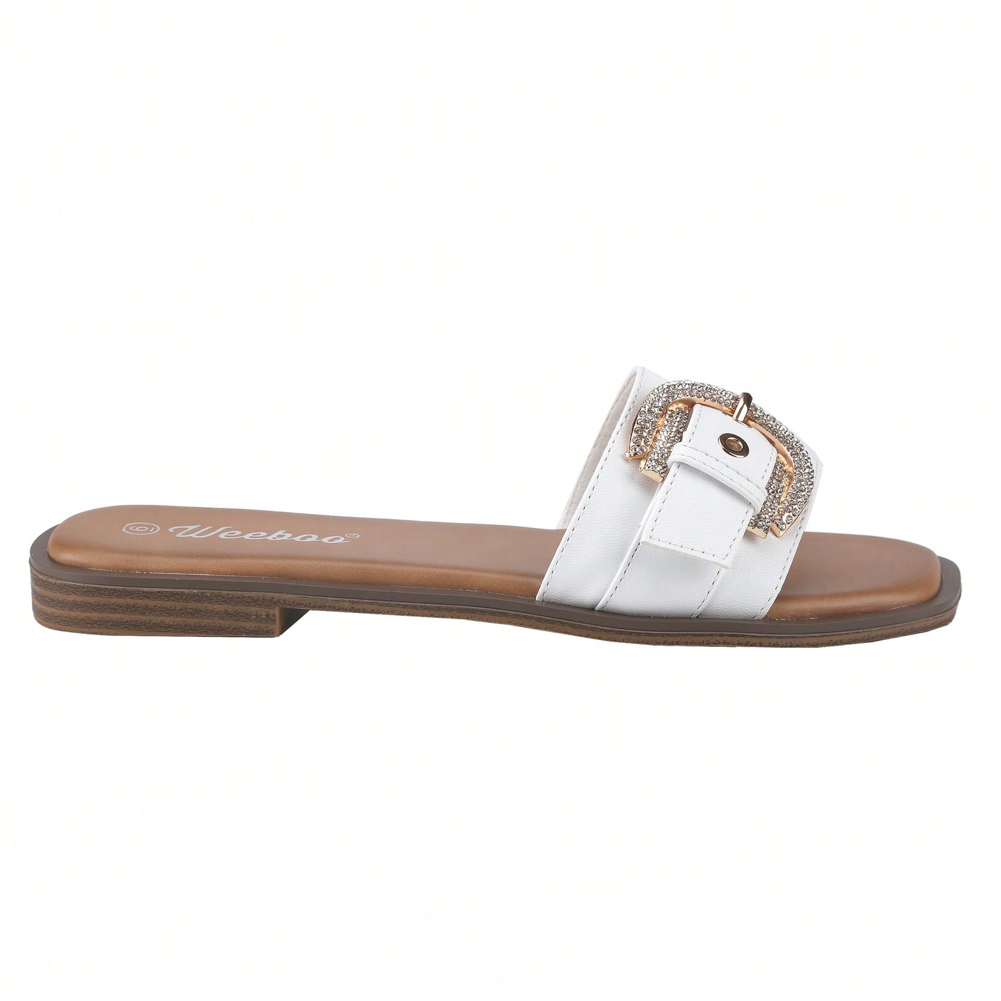 Women's Flat Sandals Fashion Square Open Toe Metal Chain Summer Dressy Sandals Slip On Casual Slides