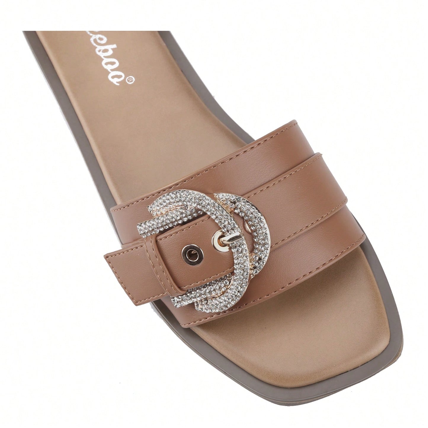 Women's Flat Sandals Fashion Square Open Toe Metal Chain Summer Dressy Sandals Slip On Casual Slides