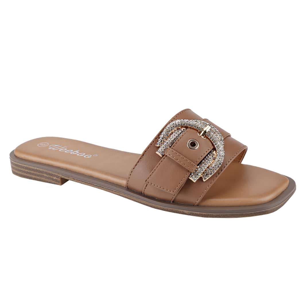 Women's Flat Sandals Fashion Square Open Toe Metal Chain Summer Dressy Sandals Slip On Casual Slides