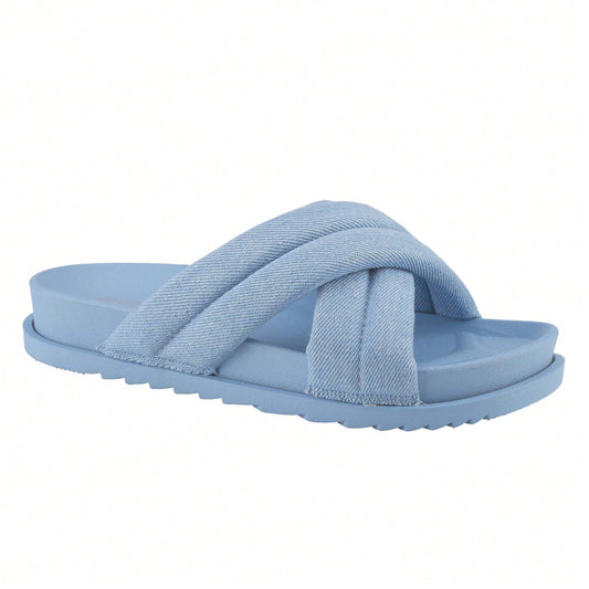 Women's Slide Sandals Slip On Open Toe Cute Platform Criss Cross Flat Sandals For Summer