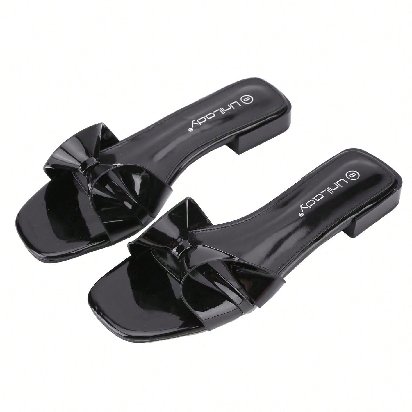 Women's Flat Sandals With Bow Fashion Open Toe Woven Slip On Slides Beach Sandals Slippers For Summer