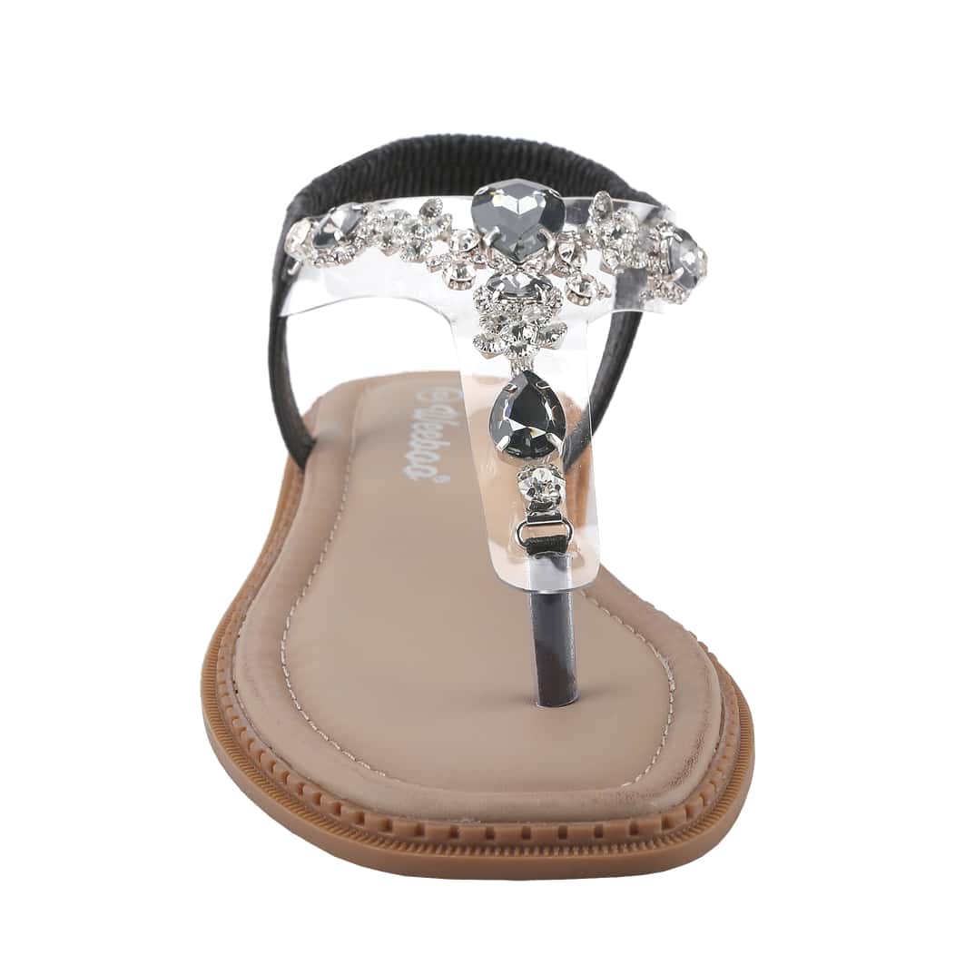 Women's Rhinestone Gladiator Sandals Flat Wedding Sandals Gem Pearl Sparkling Bridal Bridesmaid Sandals Blue Bohemian Sandals