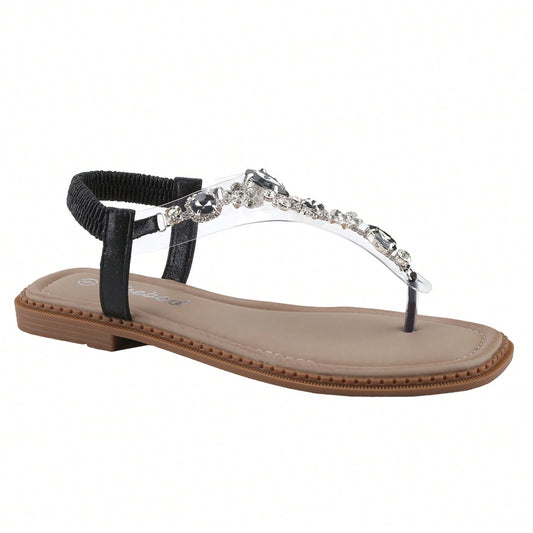 Women's Rhinestone Gladiator Sandals Flat Wedding Sandals Gem Pearl Sparkling Bridal Bridesmaid Sandals Blue Bohemian Sandals