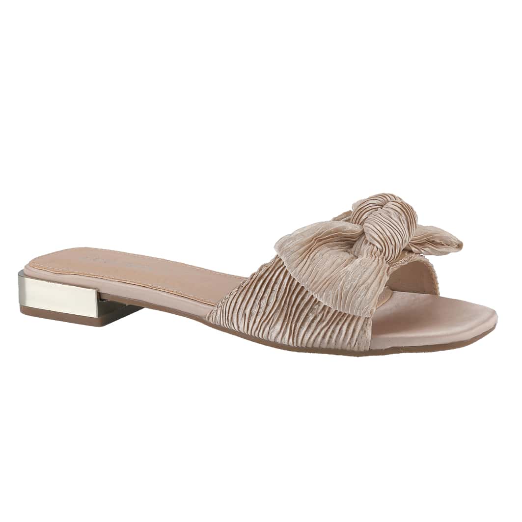 Women's Square Toe Sandals Summer Velvet Leisure Bowknot Slippers Flat Shoes