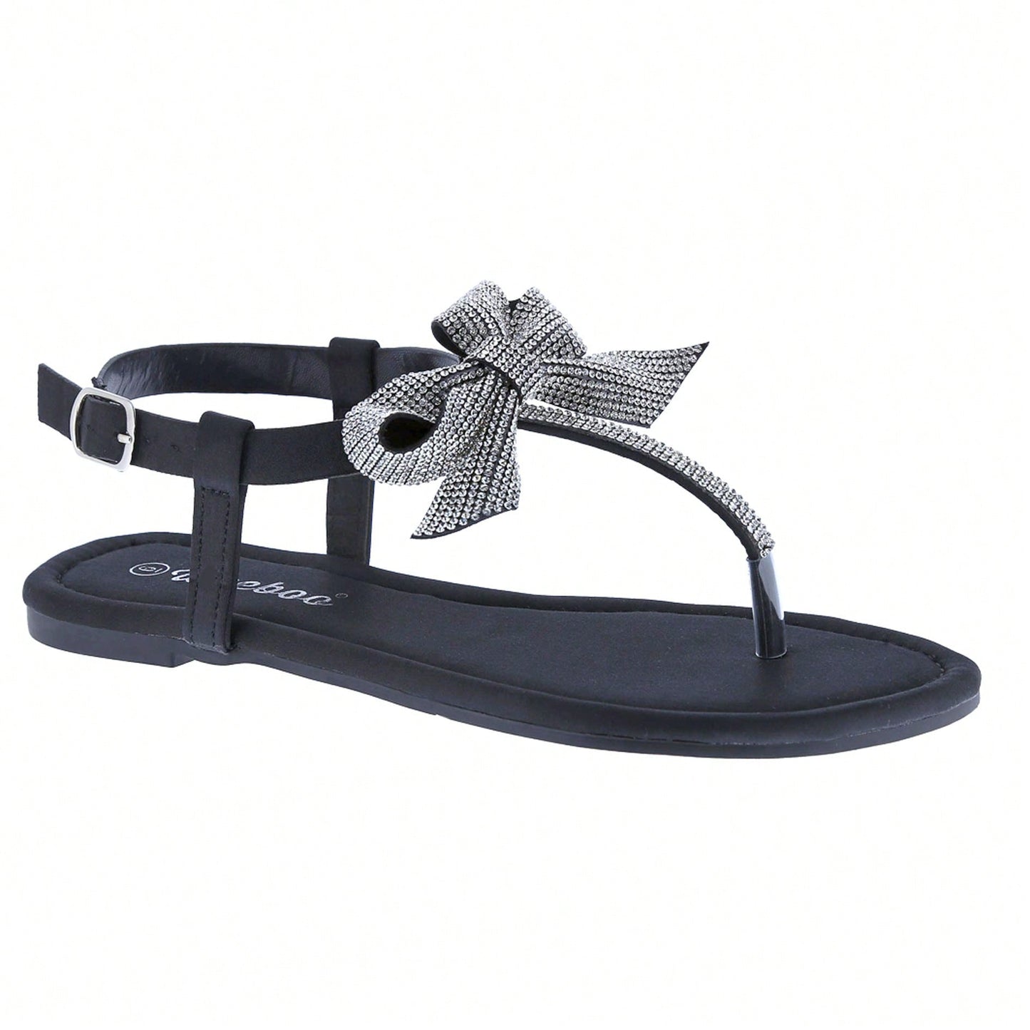 Women's Rhinestone Bowknot Sandals Flat Wedding Sandals Gem Sparkling Bridal Bridesmaid Thong