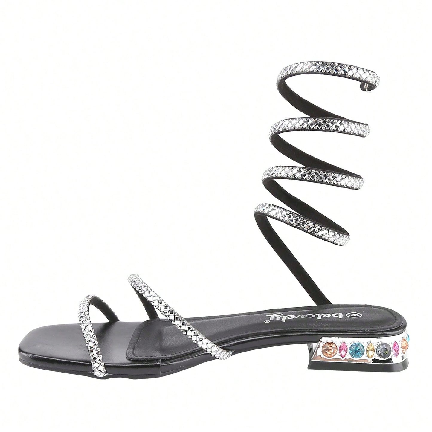 Women's Bling Rhinestone Square Flat Sandals,Crystal Satin Glitter Mules Slippers Boho Open Toe Slip-On Beach Sandals