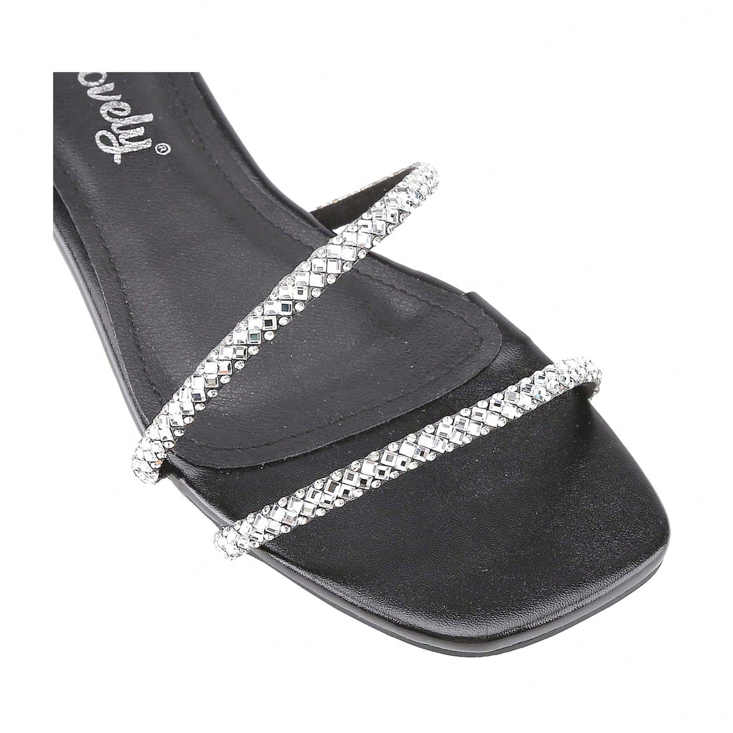 Women's Bling Rhinestone Square Flat Sandals,Crystal Satin Glitter Mules Slippers Boho Open Toe Slip-On Beach Sandals