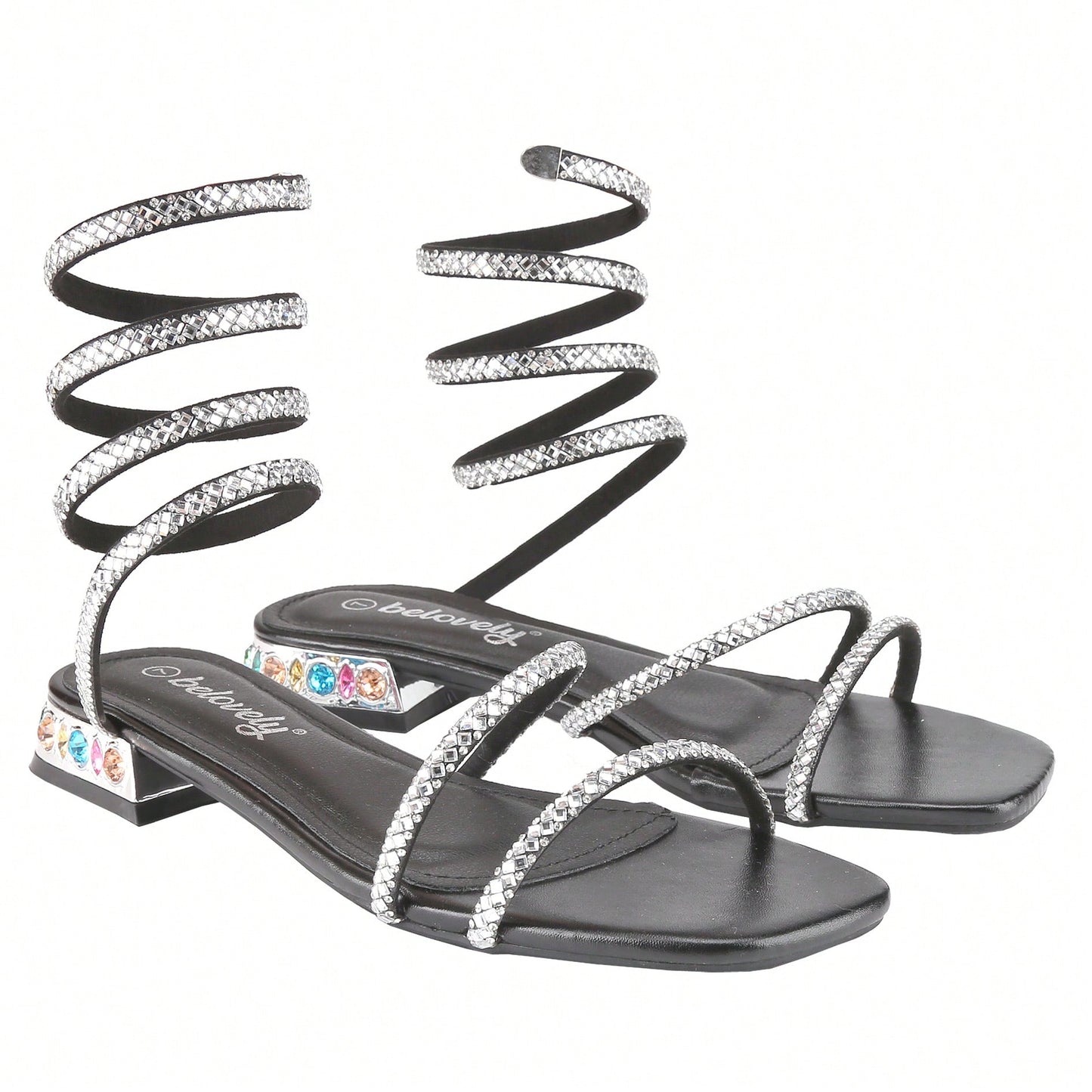 Women's Bling Rhinestone Square Flat Sandals,Crystal Satin Glitter Mules Slippers Boho Open Toe Slip-On Beach Sandals