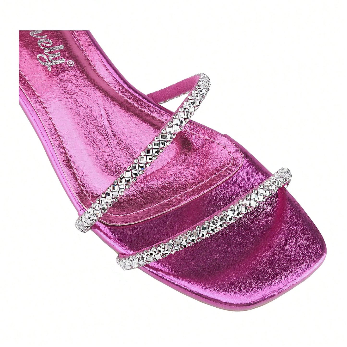 Women's Bling Rhinestone Square Flat Sandals,Crystal Satin Glitter Mules Slippers Boho Open Toe Slip-On Beach Sandals