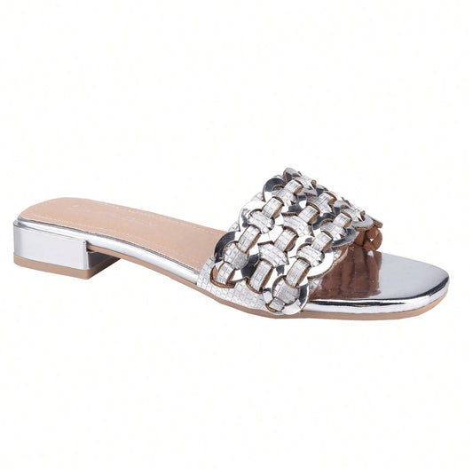 Women's Bling Rhinestone Square Flat Sandals, Crystal Satin Glitter Mules Slippers Boho Open Toe Slip-On Beach Sandals
