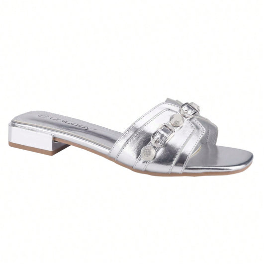 Women's Square Open Toe Summer Casual Flat Slide Sandals
