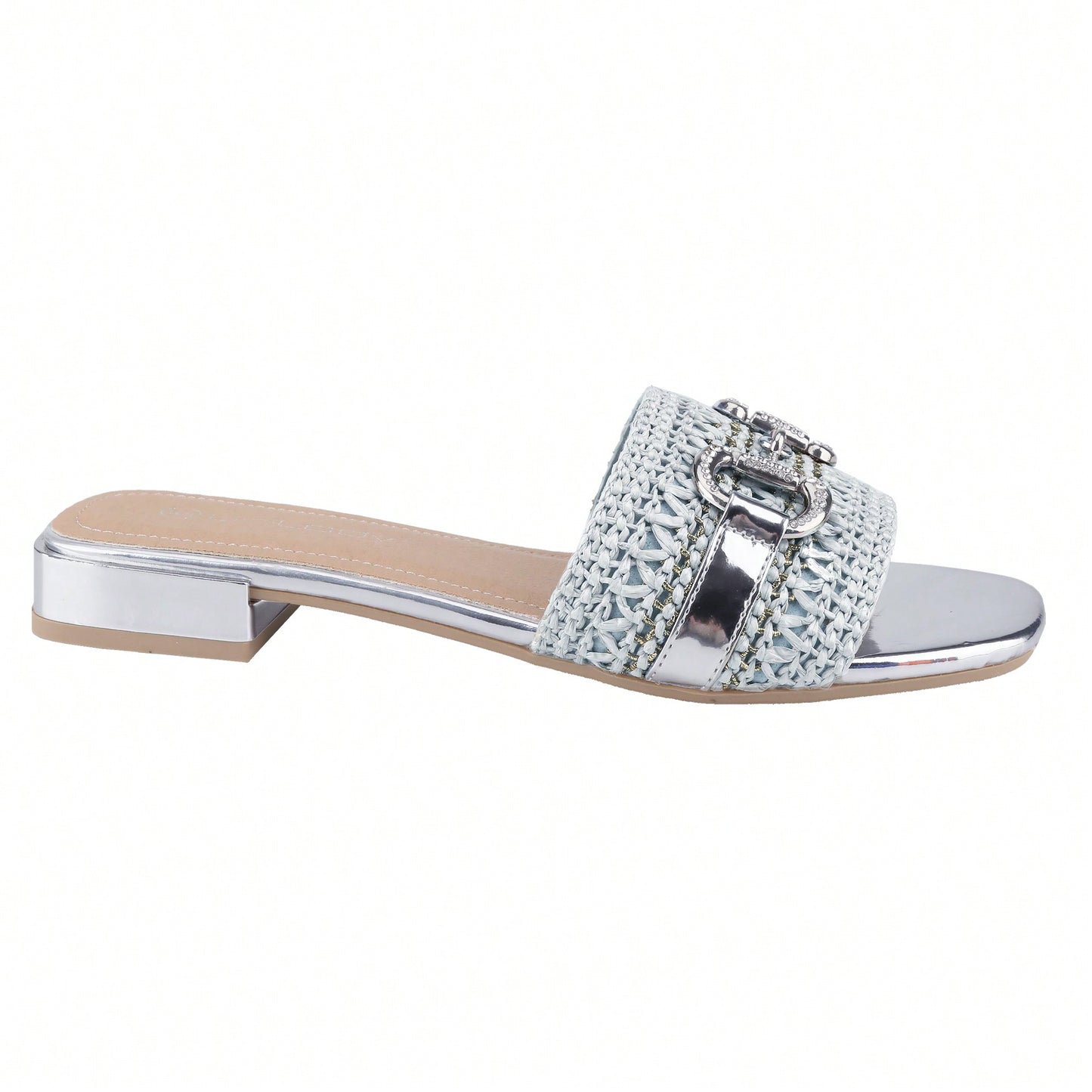 Women's Bling Rhinestone Square Flat Sandals,Crystal Satin Glitter Mules Slippers Boho Open Toe Slip-On Beach Sandals