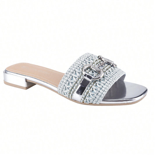 Women's Bling Rhinestone Square Flat Sandals,Crystal Satin Glitter Mules Slippers Boho Open Toe Slip-On Beach Sandals