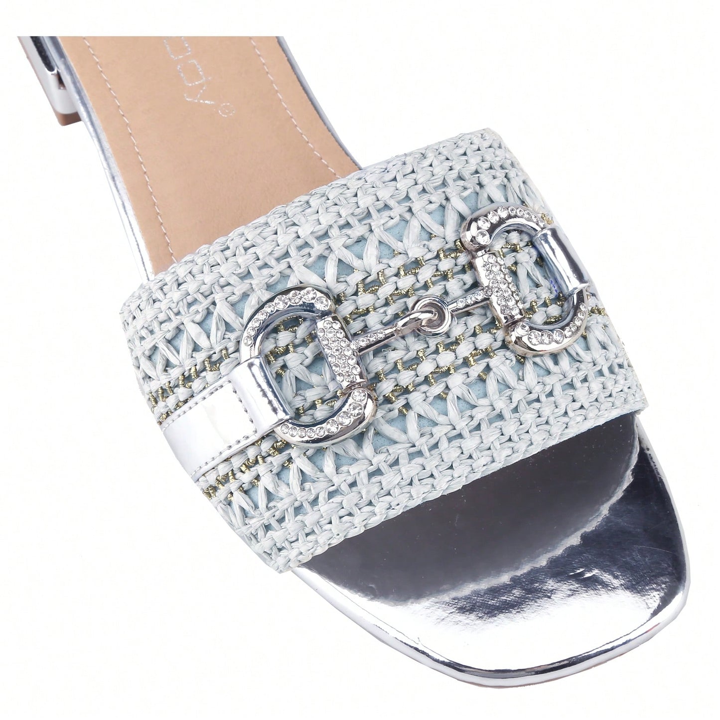 Women's Bling Rhinestone Square Flat Sandals,Crystal Satin Glitter Mules Slippers Boho Open Toe Slip-On Beach Sandals