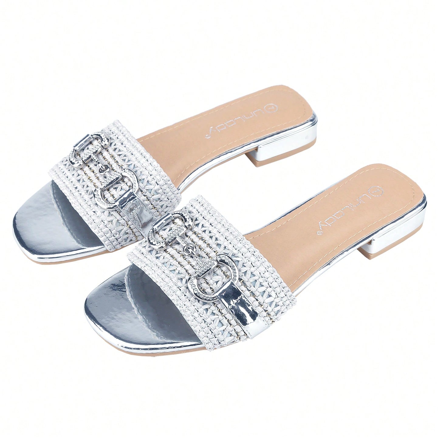 Women's Bling Rhinestone Square Flat Sandals,Crystal Satin Glitter Mules Slippers Boho Open Toe Slip-On Beach Sandals