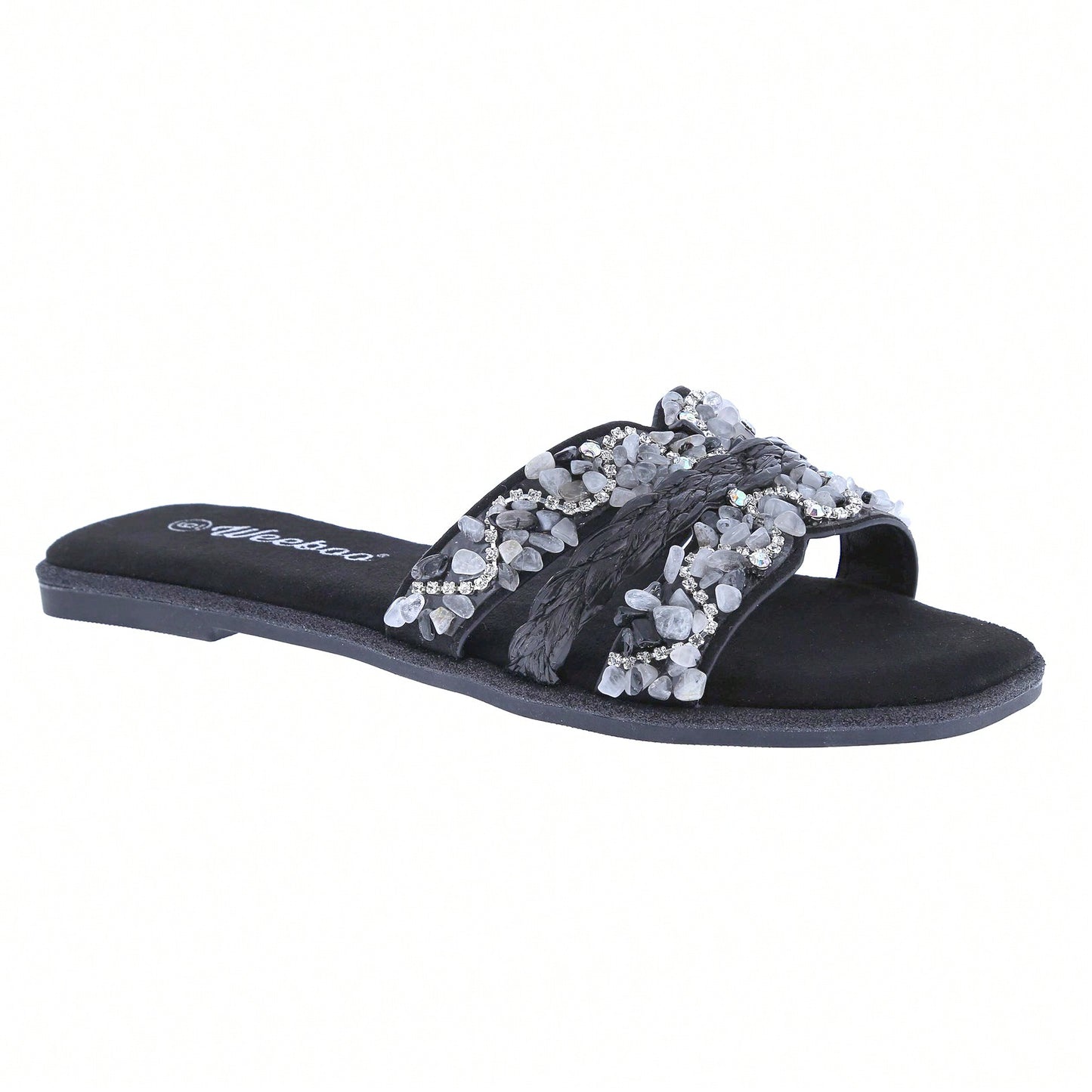 Women's Slip On Slides Open Toe Rhinestone Glitter Flat Sandals Bling Sparkle Casual Shoes