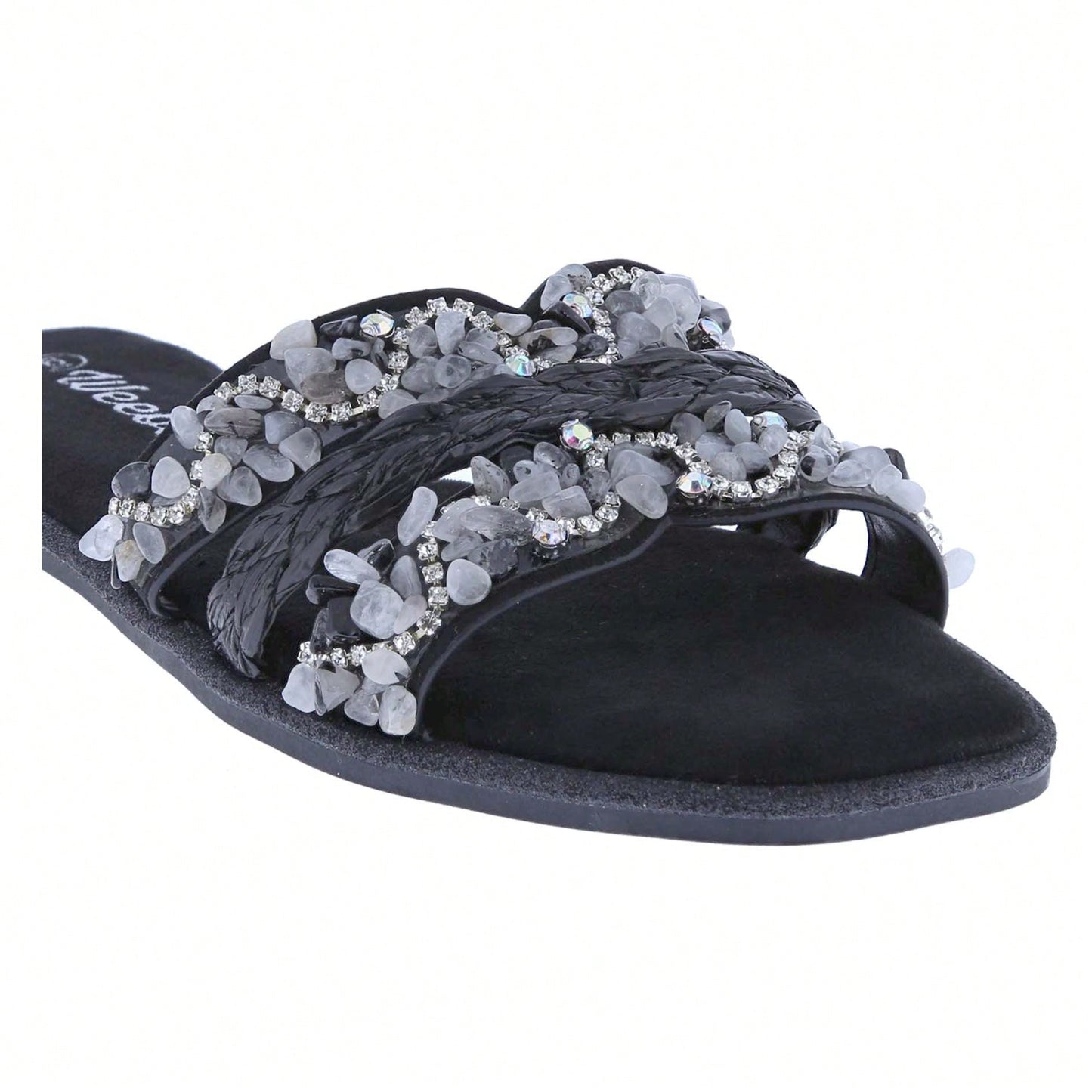 Women's Slip On Slides Open Toe Rhinestone Glitter Flat Sandals Bling Sparkle Casual Shoes