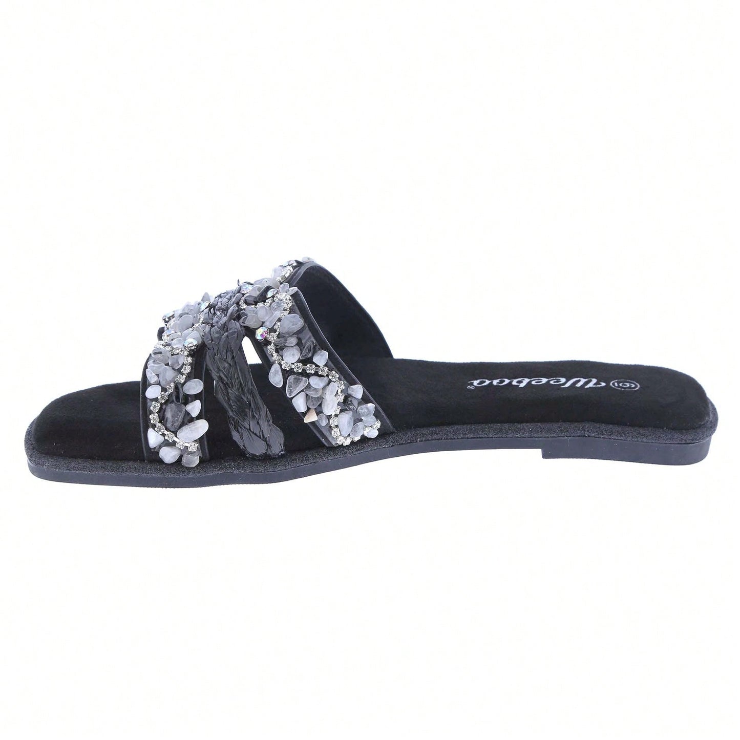 Women's Slip On Slides Open Toe Rhinestone Glitter Flat Sandals Bling Sparkle Casual Shoes