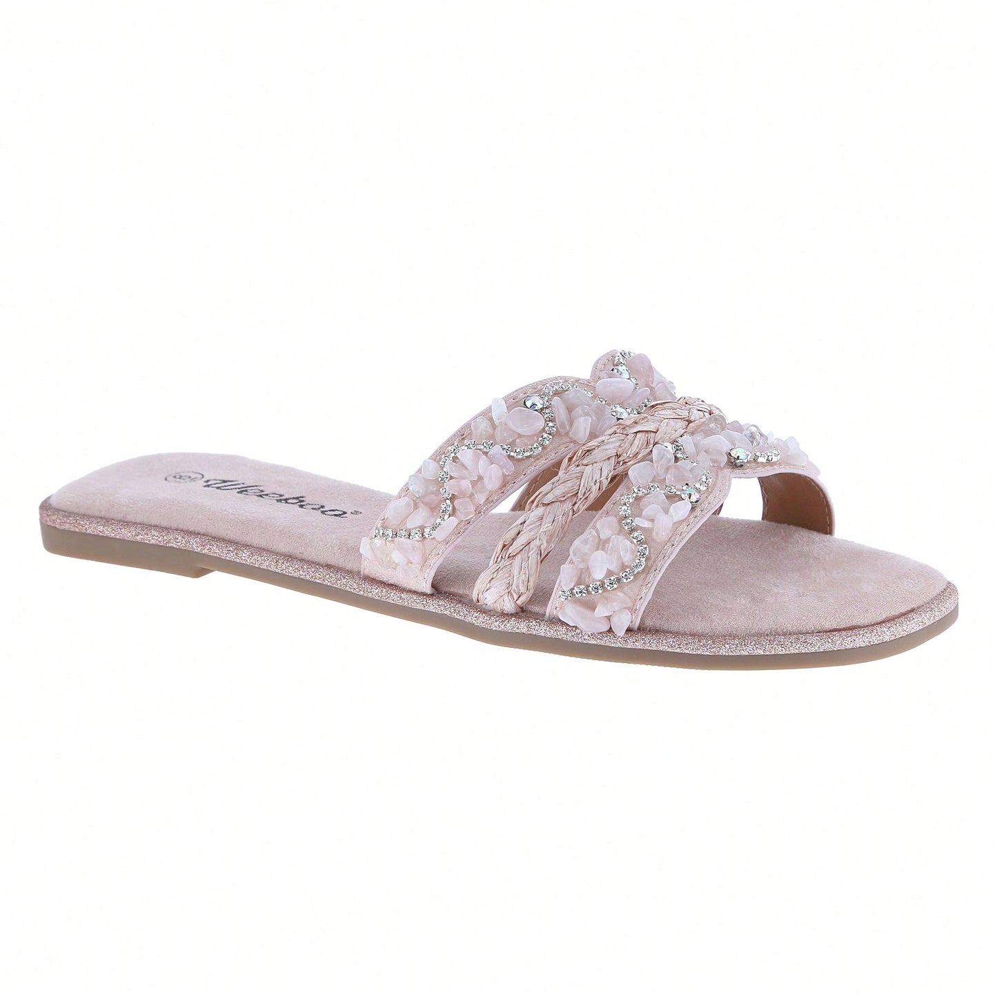 Women's Slip On Slides Open Toe Rhinestone Glitter Flat Sandals Bling Sparkle Casual Shoes