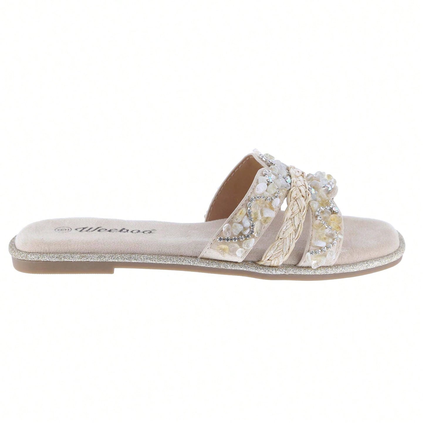 Women's Slip On Slides Open Toe Rhinestone Glitter Flat Sandals Bling Sparkle Casual Shoes