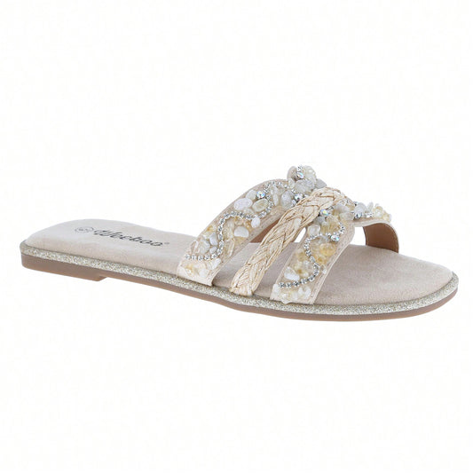 Women's Slip On Slides Open Toe Rhinestone Glitter Flat Sandals Bling Sparkle Casual Shoes