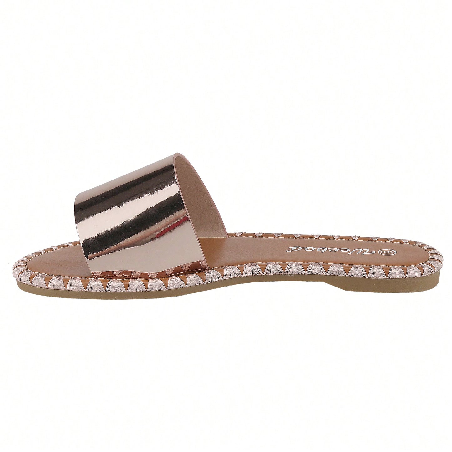 Women's Flat Sandals Fashion Round Open Toe Metal Chain Summer Dressy Sandals Slip On Casual Slides