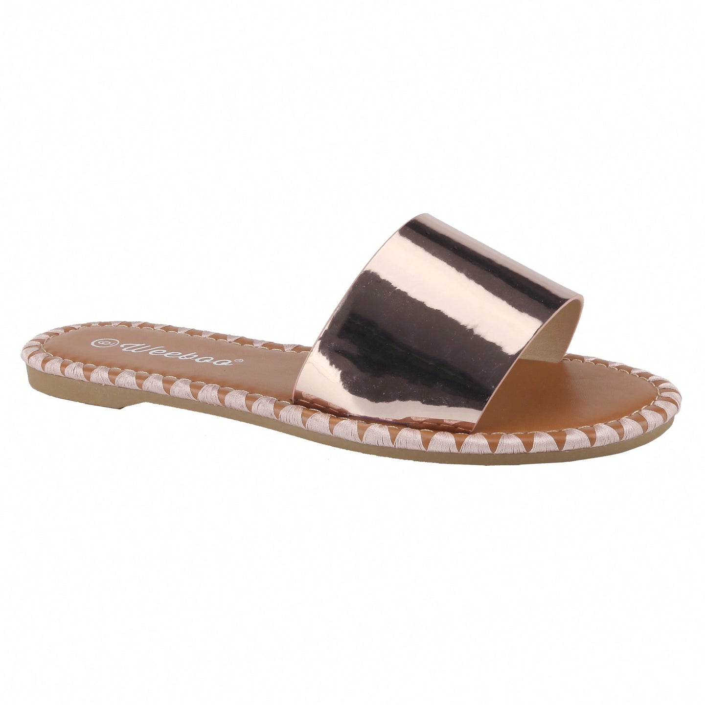 Women's Flat Sandals Fashion Round Open Toe Metal Chain Summer Dressy Sandals Slip On Casual Slides