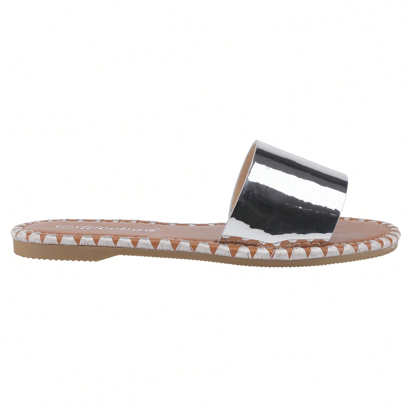 Women's Flat Sandals Fashion Round Open Toe Metal Chain Summer Dressy Sandals Slip On Casual Slides