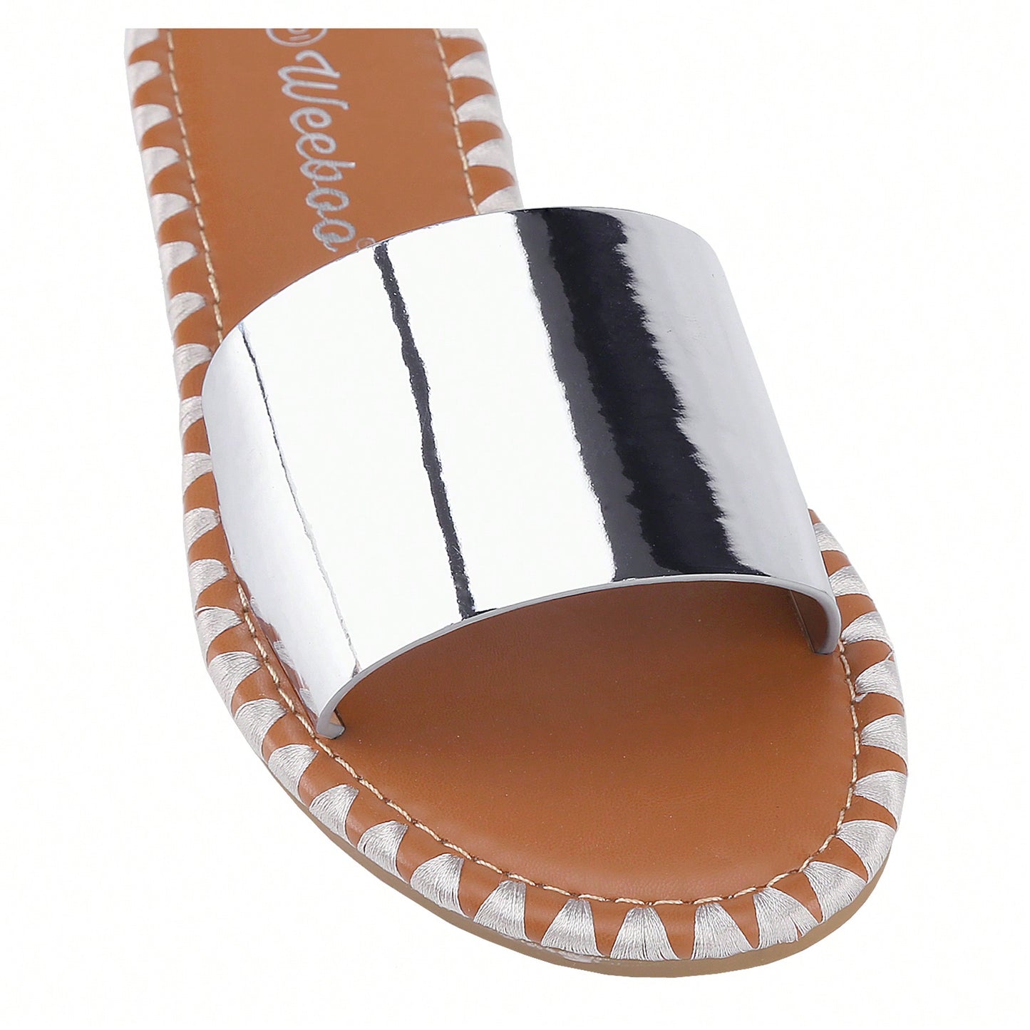 Women's Flat Sandals Fashion Round Open Toe Metal Chain Summer Dressy Sandals Slip On Casual Slides