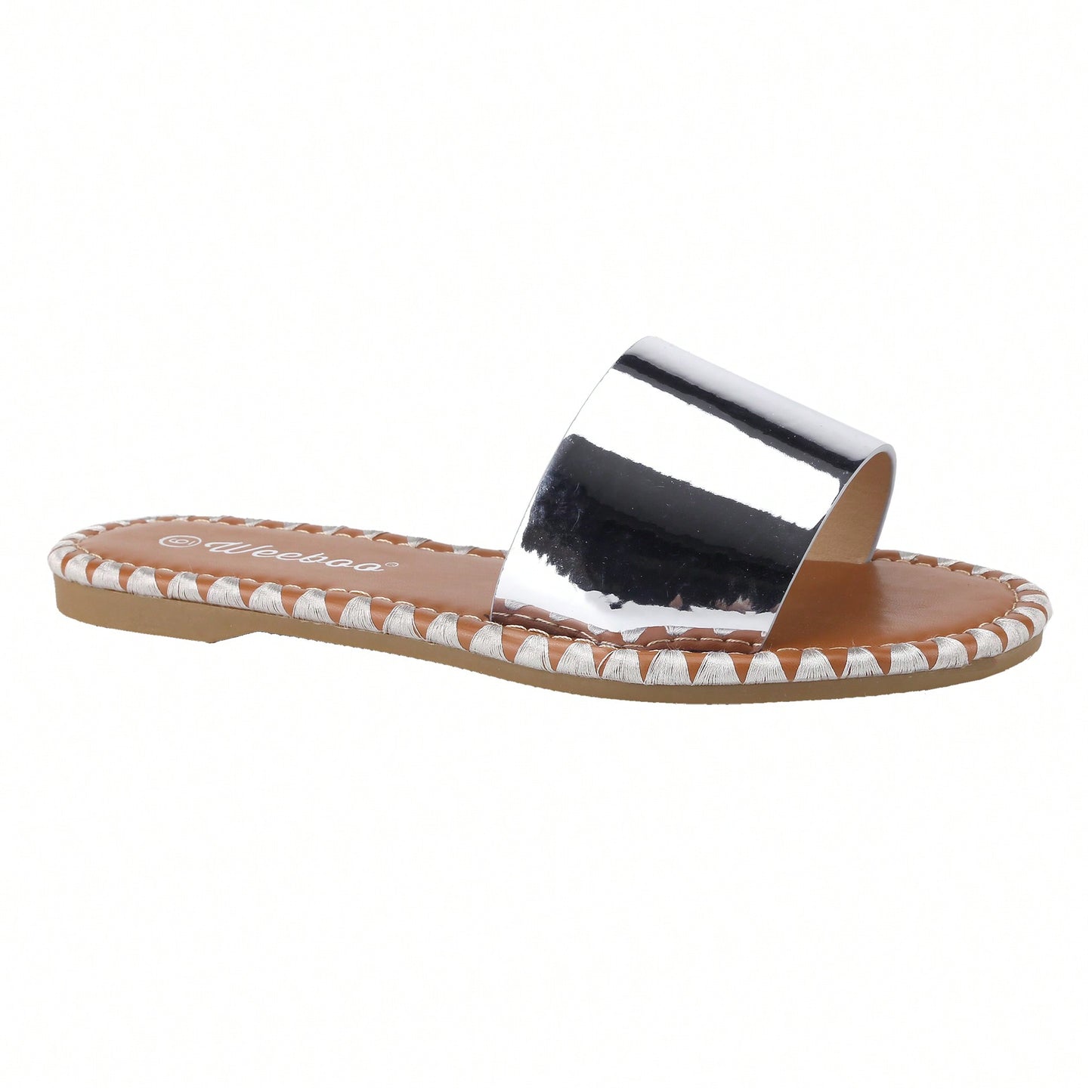 Women's Flat Sandals Fashion Round Open Toe Metal Chain Summer Dressy Sandals Slip On Casual Slides