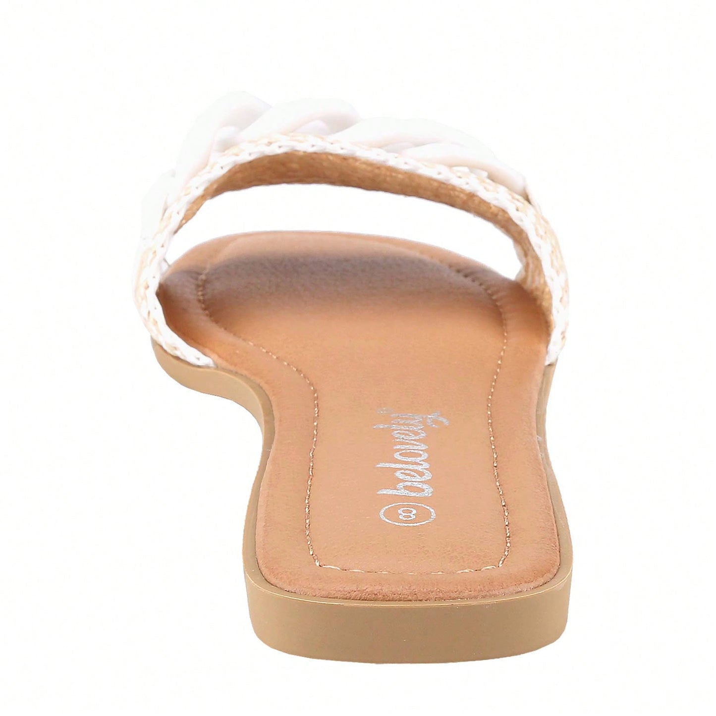 Women's Flat Flip-Flops Square Open Toe With Braid And White Decoration