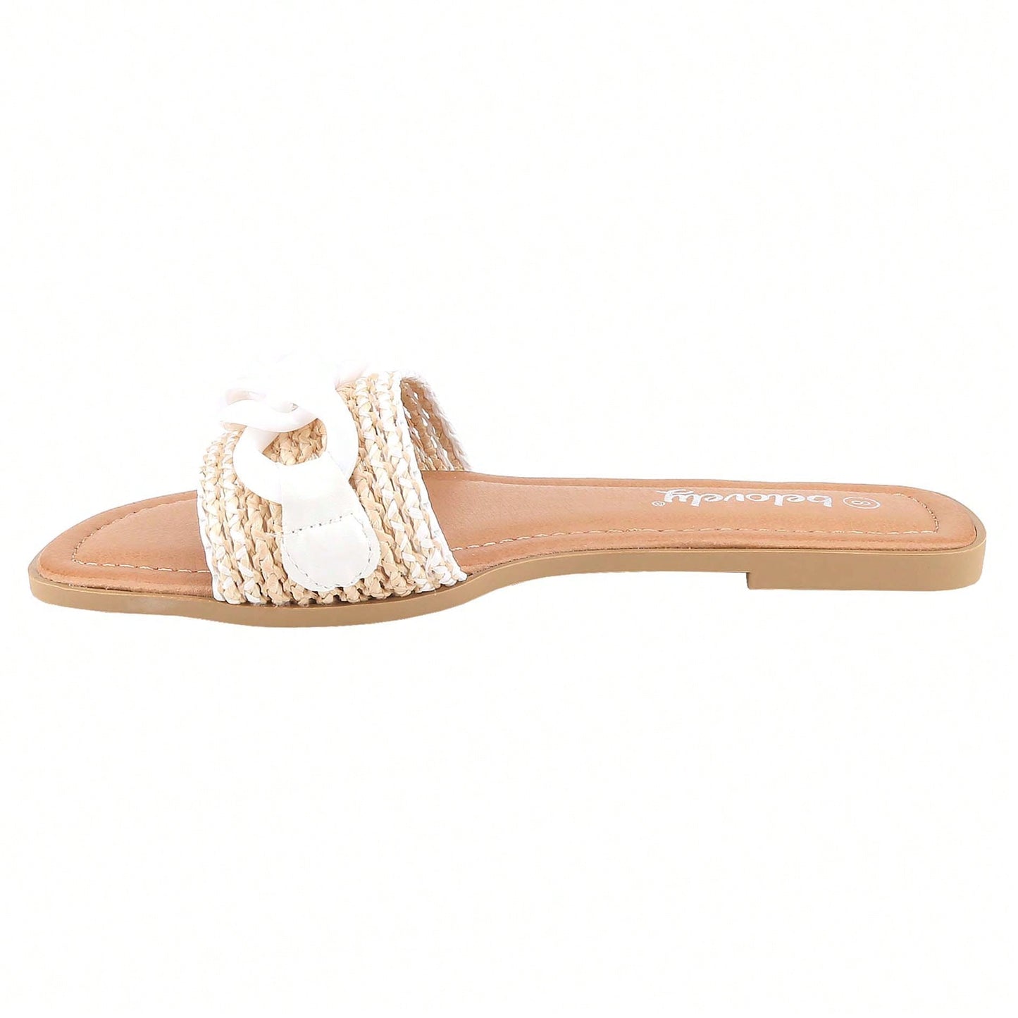 Women's Flat Flip-Flops Square Open Toe With Braid And White Decoration