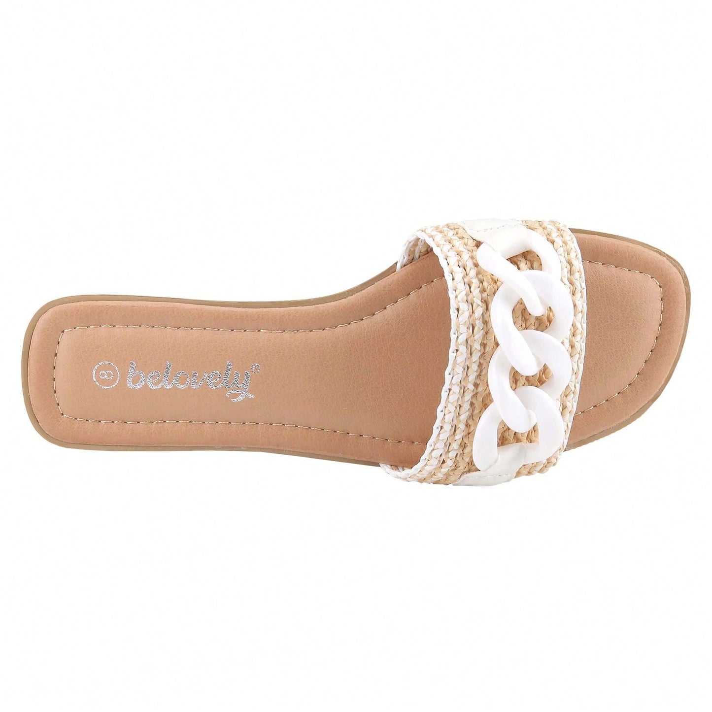 Women's Flat Flip-Flops Square Open Toe With Braid And White Decoration
