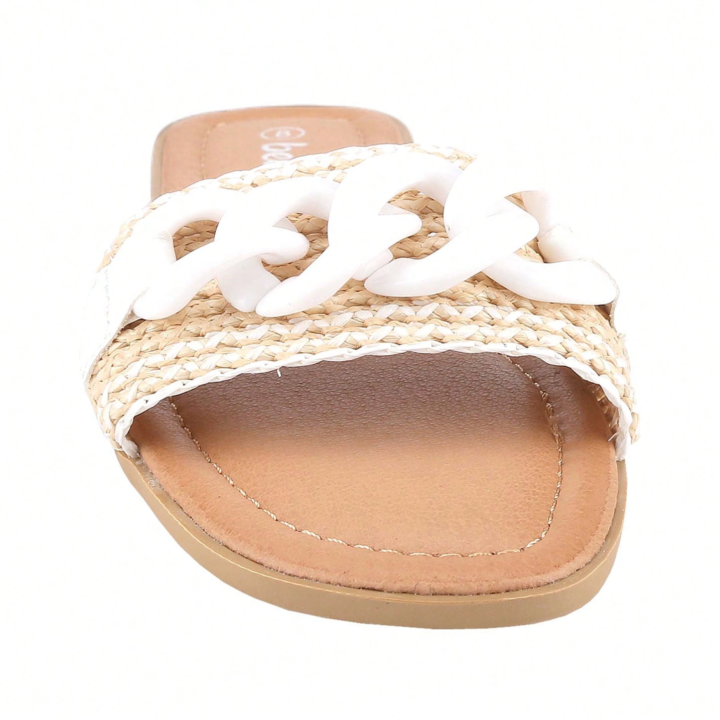 Women's Flat Flip-Flops Square Open Toe With Braid And White Decoration