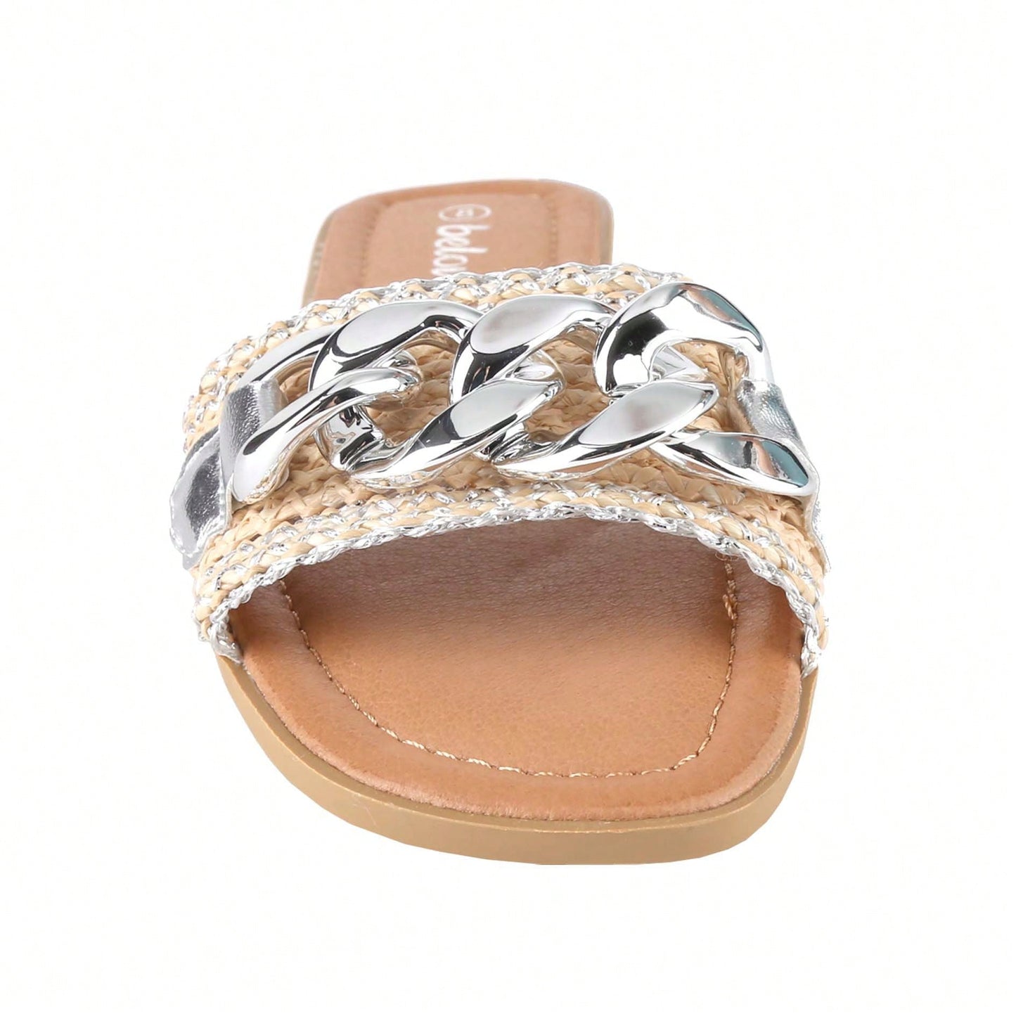 Women's Flat Flip-Flops Square Open Toe With Braid And White Decoration