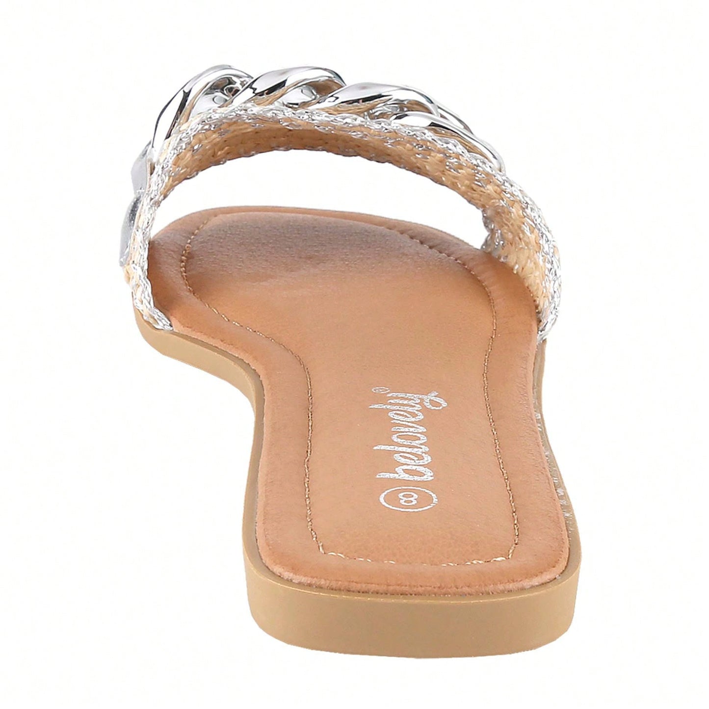 Women's Flat Flip-Flops Square Open Toe With Braid And White Decoration