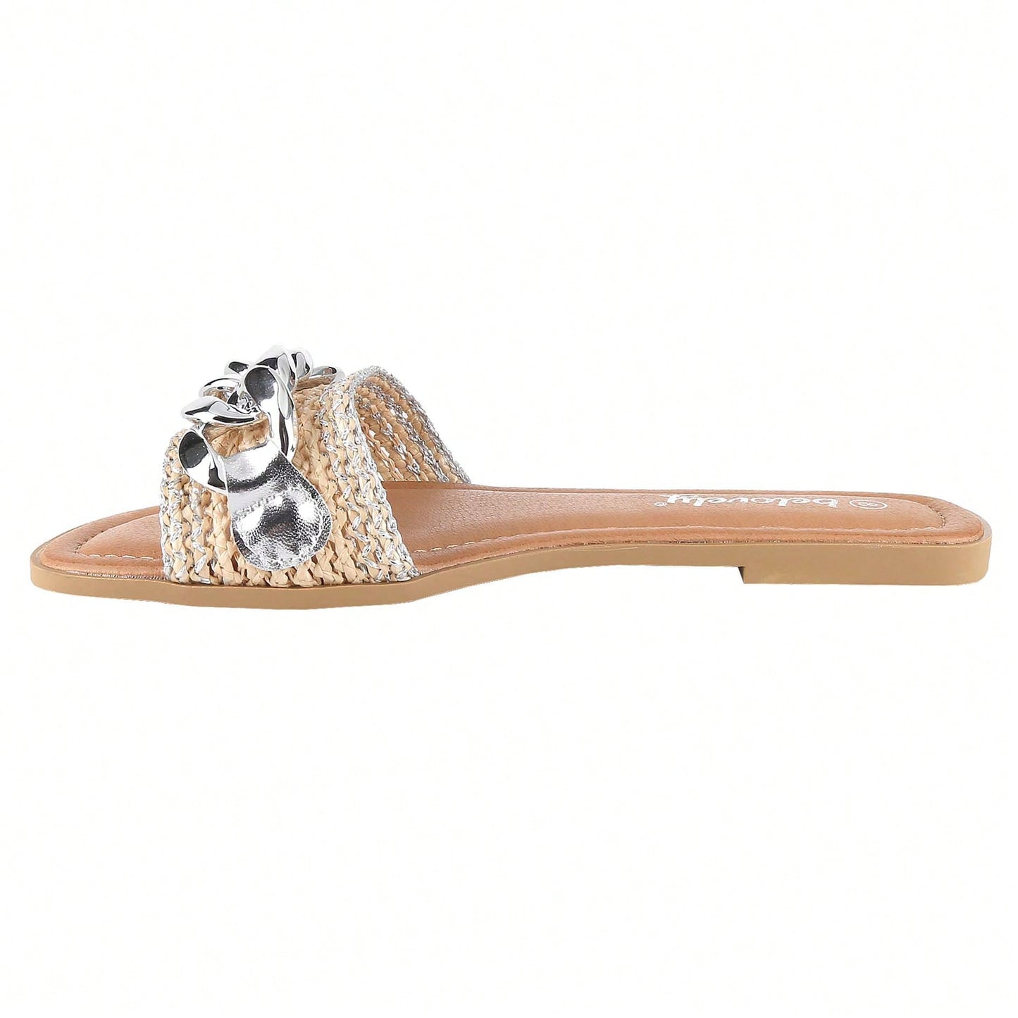 Women's Flat Flip-Flops Square Open Toe With Braid And White Decoration