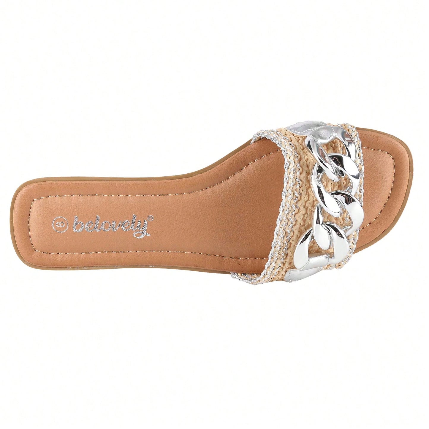 Women's Flat Flip-Flops Square Open Toe With Braid And White Decoration