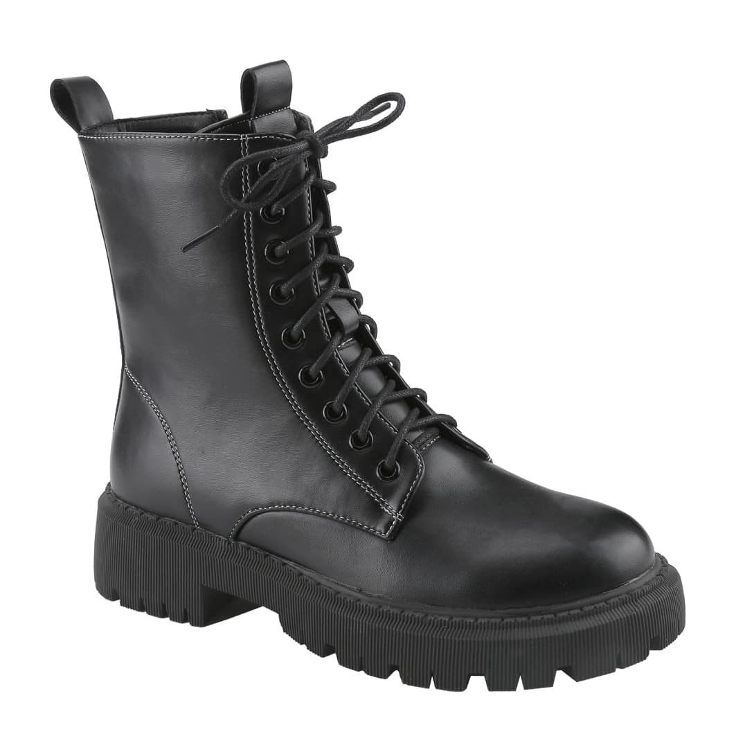 Women's Fashion Ankle Booties Causal 8-Eye Side Zipper Lace-Up Combat Boots