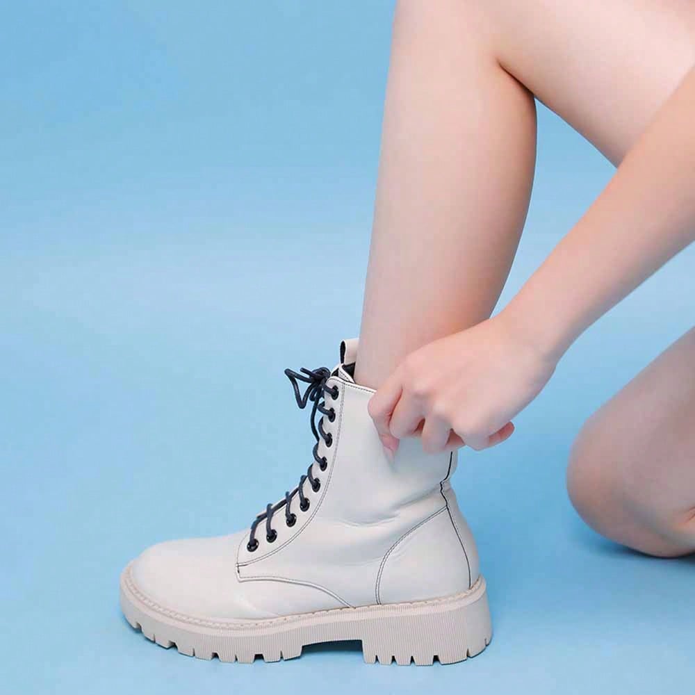 Women's Fashion Ankle Booties Causal 8-Eye Side Zipper Lace-Up Combat Boots