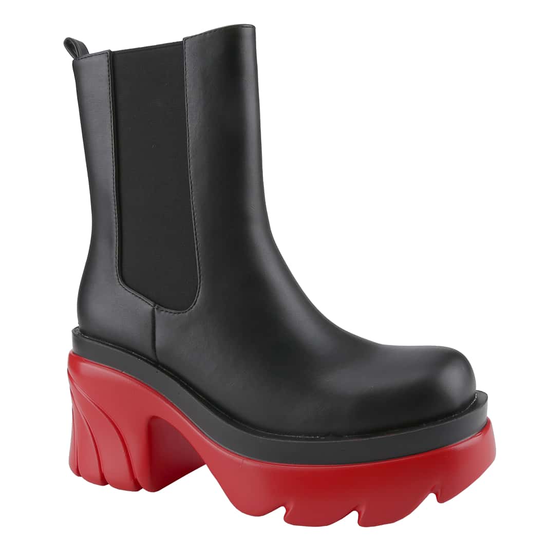 Women's Platform Color-Block Chunky Heel Boots Chelsea Elastic Bootie Slip On Square Toe Ankle Boots